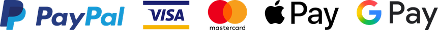 PayPal, Visa, Mastercard, Apple Pay, Google Pay
