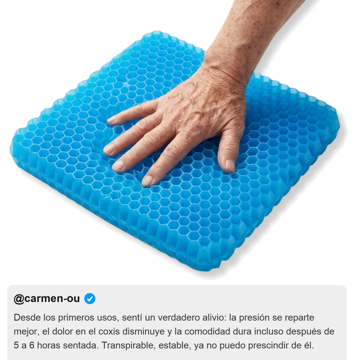 Opinión de Carmen sobre el cojín de gel Norvenia